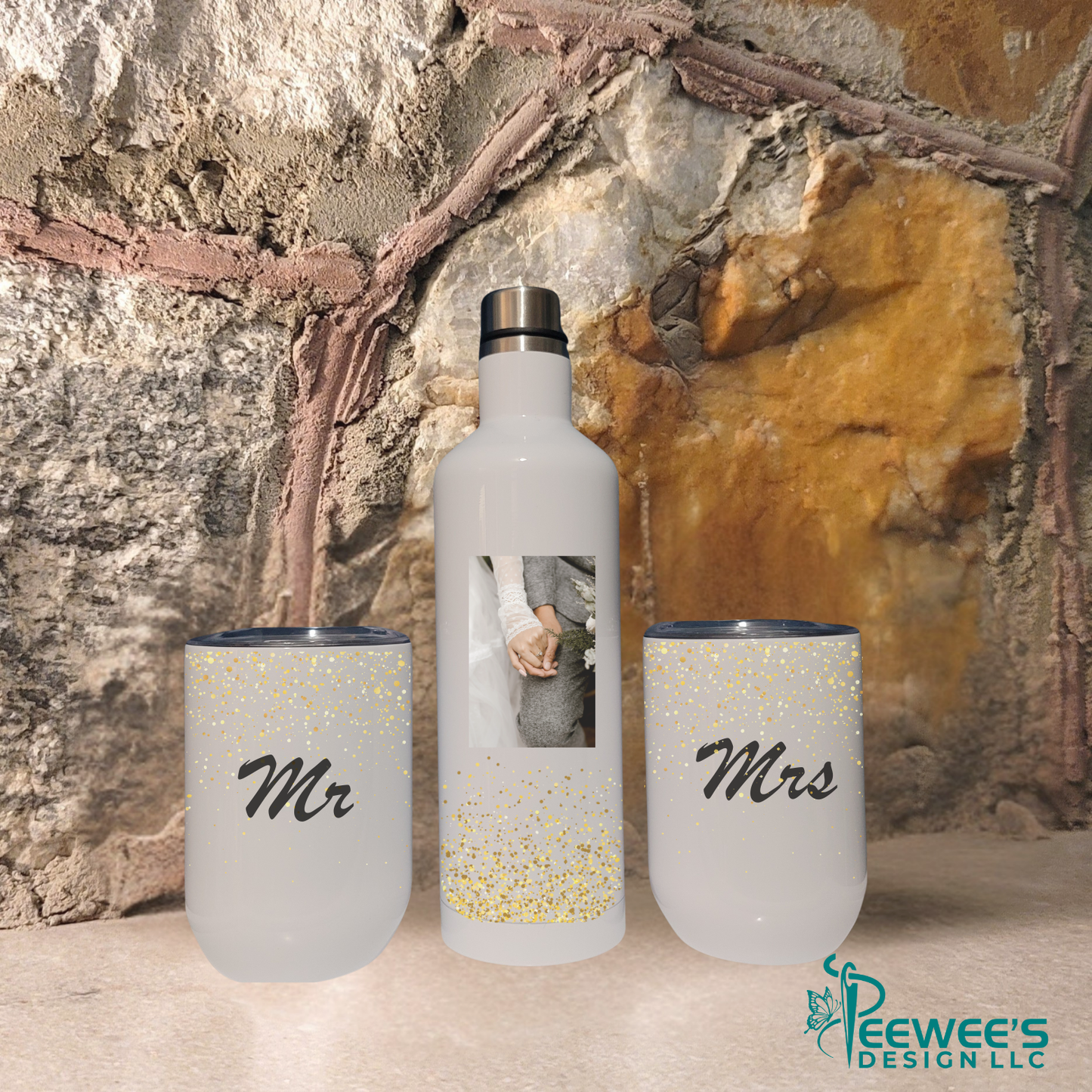 Couple's Bottle and Wine Cup Set